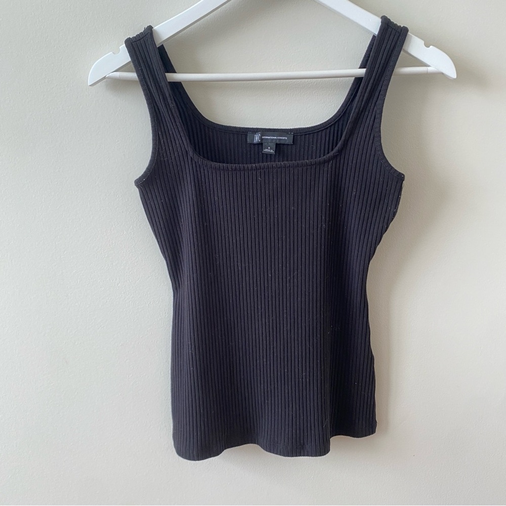 INC International Concepts Black Ribbed Tank Top Size Small